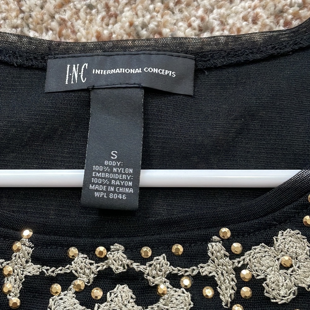 INC embroidered black mesh top in size S - Picture 5 of 6